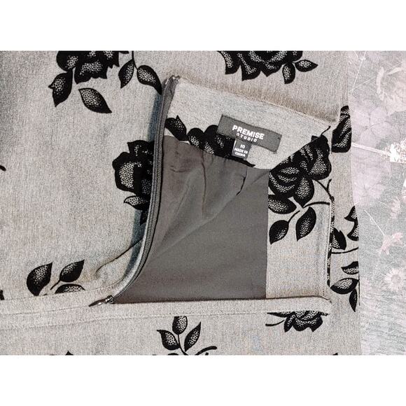 Premise Studio Pencil Skirt Embroidered Floral Length Gray Womens Size 10 - Picture 5 of 9